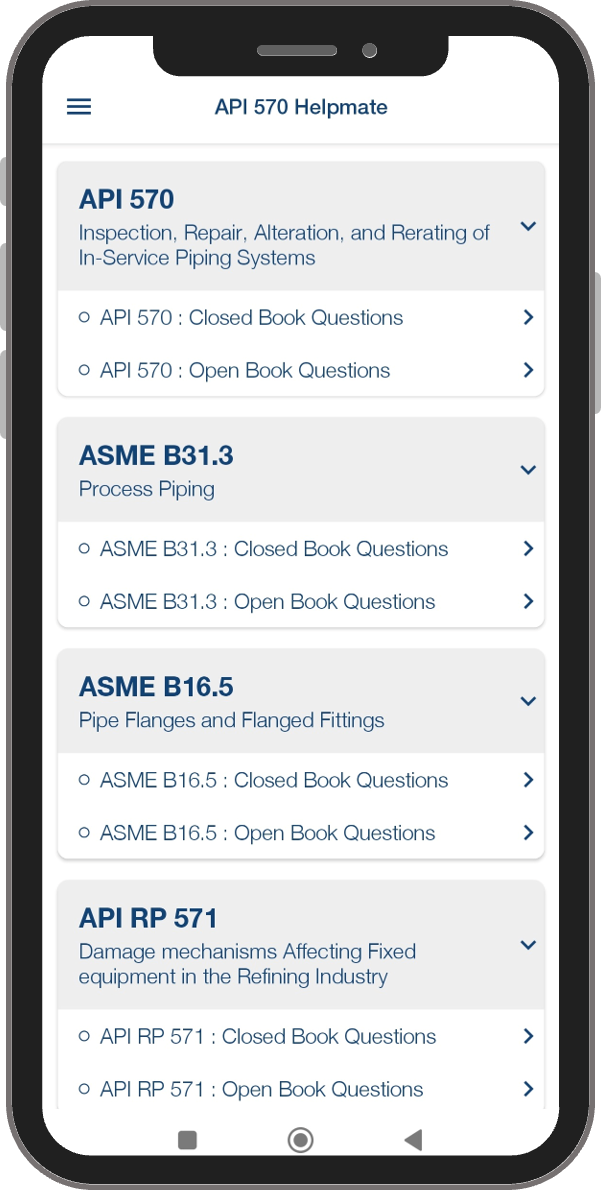 API 570 Closed book questions and Open book Questions