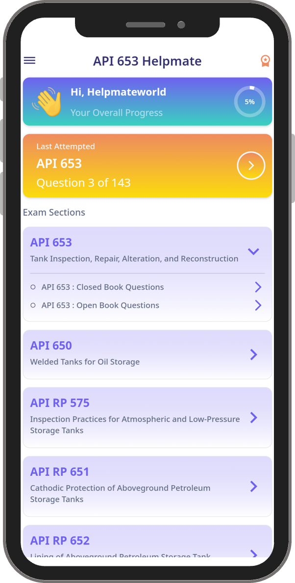 API 653 Closed book questions and Open book Questions